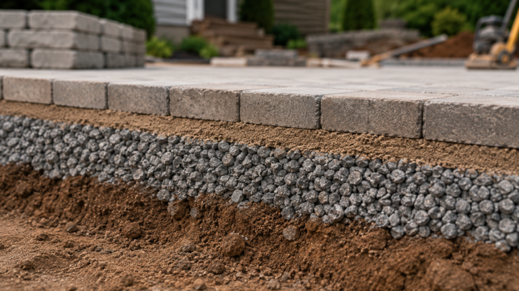 image 11 The cost of a paver patio in NJ comes down to size, materials, site prep, and design complexity — not just square footage. A simple rectangular patio on flat, ready ground is a very different project than a multi-level patio with a retaining wall, seating, and a fire feature. Before you can talk price, it helps to understand what actually moves the number, so you know what you're paying for and where your budget is going.